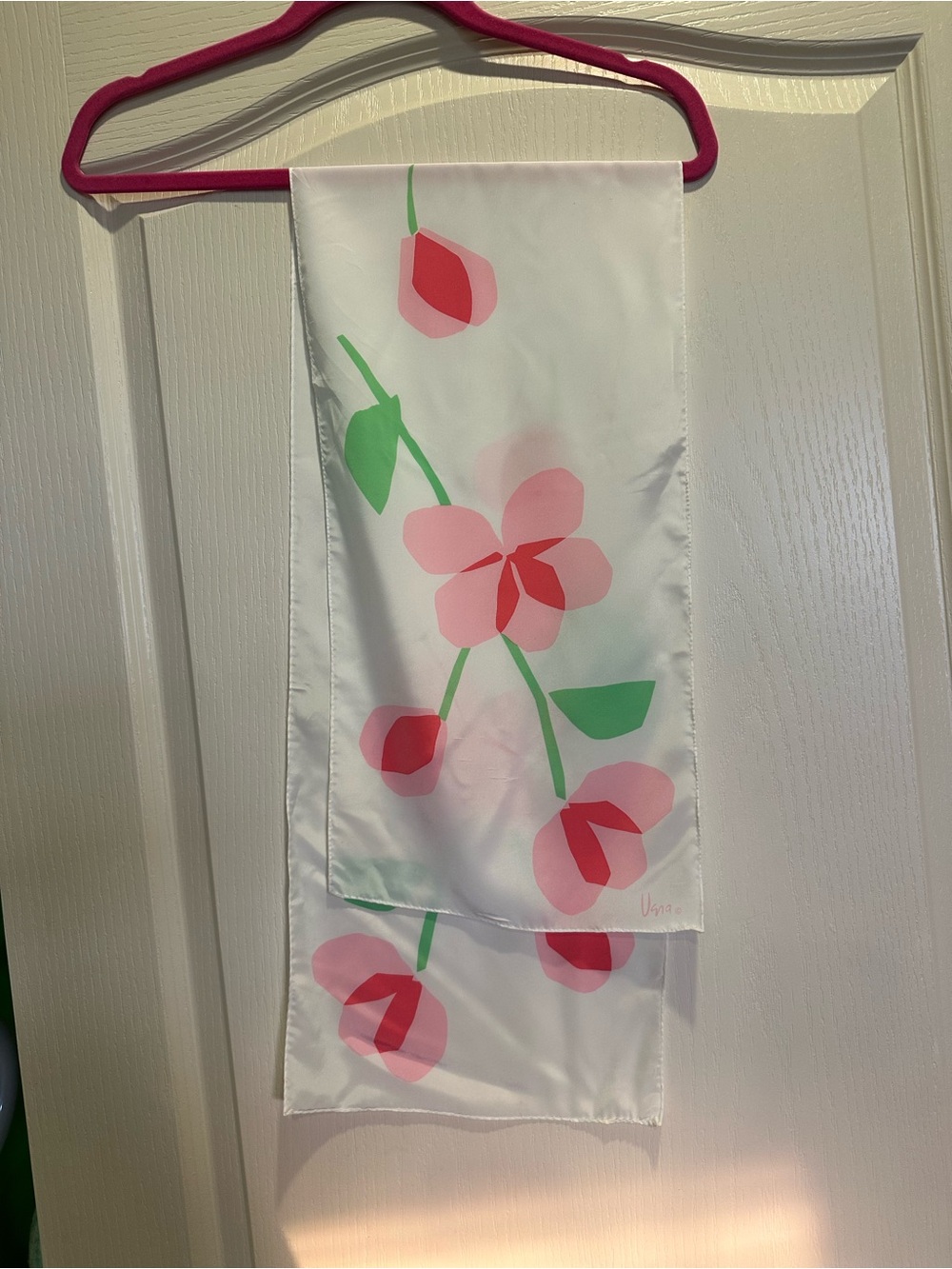 Vera Vintage Floral Sheer Scarf with Pink and Green Blooms